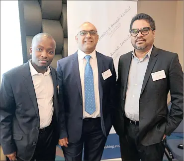  ?? PHOTO: BRENDAN MAGAAR/ANA ?? From left, chief financial officer Tatenda Bundo, Khalid Abdulla, and chief executive Samier Saban of Premier Fishing and Brands at the year-end results presentati­on at the Radisson Blu Hotel in Granger Bay, Cape Town, yesterday.