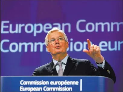  ?? Virginia Mayo ?? The Associated Press European Union chief Brexit negotiator Michel Barnier speaks at a press conference Wednesday at EU headquarte­rs in Brussels.