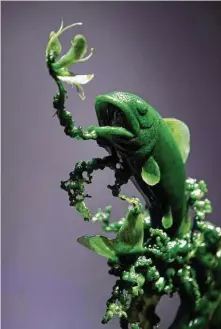  ?? ?? “Jump” reflects Huang Fu Shou’s meticulous realizatio­n of flowers and animals through very old jade-sculpting techniques.