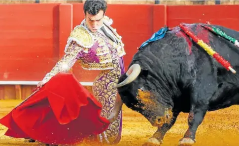  ?? // EFE ?? Tomás Rufo inicia de rodillas su faena al tercero, Zacateca de nombre