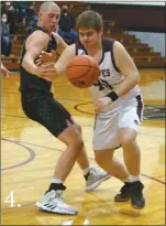  ??  ?? 4. Weston Reineke of Twin Loup looks to drive by Tyson Stengel of Sandhills-Thedford during their game in Taylor on Dec. 5. The Knights came out victorious in the contest by a final of 60-28.