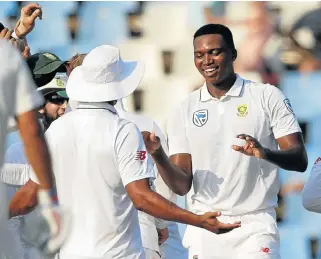  ?? /AFP ?? In fine form: Lungi Ngidi celebrates the dismissal of Parthiv Patel for his maiden Test wicket on Sunday.