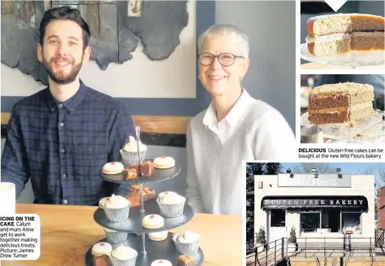  ??  ?? ICING ON THE CAKE Calum and mum Anne get to work together making delicious treats. Picture: James Drew Turner DELICIOUS Gluten-free cakes can be bought at the new Wild Flours bakery