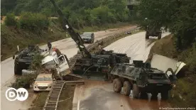  ??  ?? Military engineerin­g vehicles and personnel carriers have been deployed in the floodhit areas