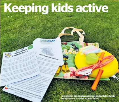  ?? ?? A sample of the sports equipment and activity sheets being sent out to children in isolation.