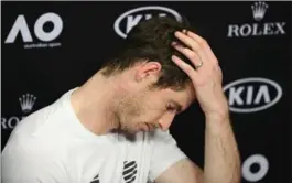  ?? SCOTT BARBOUR, GETTY IMAGES ?? Andy Murray of Great Britain speaks to the media following his fourth-round loss to Mischa Zverev of Germany in Melbourne.