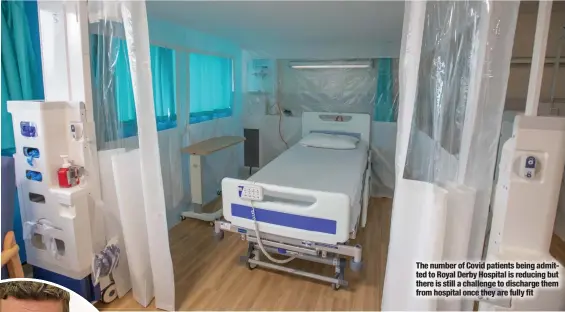  ?? ?? The number of Covid patients being admitted to Royal Derby Hospital is reducing but there is still a challenge to discharge them from hospital once they are fully fit