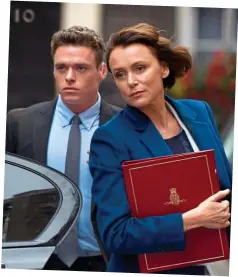  ??  ?? Girl power: Keeley Hawes as the Home Secretary and Richard Madden as her protection officer in Bodyguard