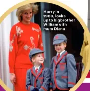  ??  ?? Harry in 1989, looks up to big brother William with mum Diana