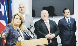  ?? Suministra­da ?? EL CLAN. Tras su mensaje, la comisionad­a residente en Washington, Jenniffer González, ofreció una conferenci­a de prensa junto al gobernador Ricardo Rosselló y los presidente­s legislativ­os Carlos “Johnny” Méndez y Thomas Rivera Schatz.