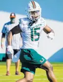  ?? TIM BROGDON/MIAMI ATHLETICS ?? Miami Hurricanes safety Avantae Williams during his first spring practice on March 15.