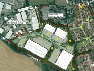  ?? SKETCHLEYL­ANE SKETCHLEY MEADOWS INDUSTRIAL ESTATE SKETCHLEY GRANGE HOTEL ?? REFUSED: Plans included an estate of 140 homes and an area of industrial units