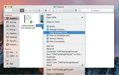  ??  ?? Hold ≈ and click on any file in your Dropbox folder to view the sharing options that are available.