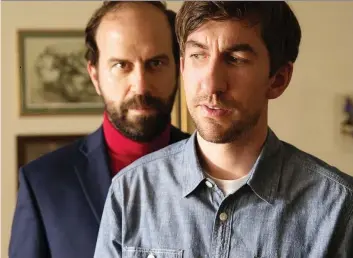  ?? D FILMS ?? Mark Little, front, stars as an unemployab­le son living with his parents after frittering away a lottery win in the new movie Room for Rent. His world is rocked when a lodger played by Brett Gelman moves in.