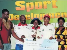  ??  ?? Pupils from Monyong Secondary School, north of Polokwane, receive school team of the year award.