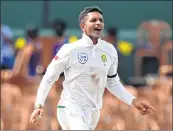  ??  ?? South Africa’s Keshav Maharaj celebrates a wicket vs Sri Lanka.