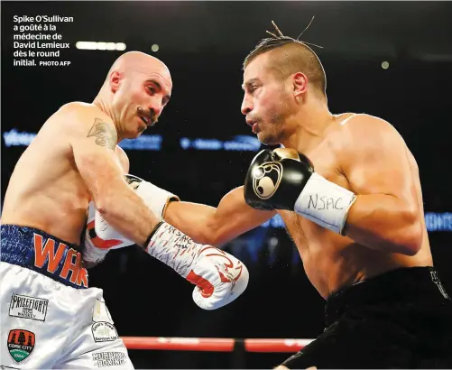  ?? PHOTO AFP ?? Spike O’Sullivan a goûté à la médecine de David Lemieux dès le round initial.