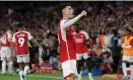  ?? Tom Jenkins/The Guardian ?? Gabriel Martinelli celebrates scoring the only goal in Arsenal’s Premier League victory over Manchester City in October. Photograph: