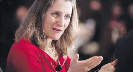  ??  ?? Minister of Foreign Affairs Chrystia Freeland used childbirth as a metaphor for the ongoing NAFTA negotiatio­ns. “You never know how long the labour will be,” she said.