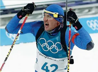  ??  ?? Dominik Windisch, 28 anni, ha conquistat­o la medaglia di bronzo nella prova 10 km sprint del biathlon, all’olimpiade