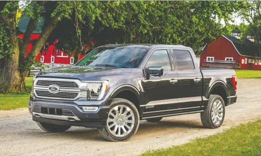  ?? PHOTOS: FORD ?? The 2021 Ford F-150 sticks with the same chassis and makes small changes to its existing engines. But the exterior and interior styling has been tweaked and new features added.