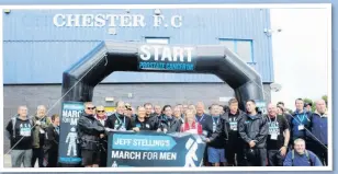  ??  ?? DAY SIX: Jeff starts his walk at Chester to Everton, left, and right, being joined by Burnley boss Sean Dyche