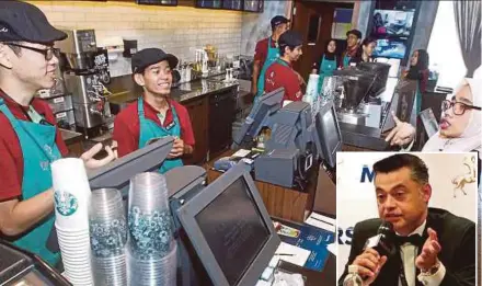  ??  ?? The Malaysia Starbucks franchise is a prized asset in Berjaya Food’s stable, with 260 outlets nationwide, contributi­ng more than two-thirds to its revenue. (Inset) Berjaya group chief executive officer Sydney Quays.