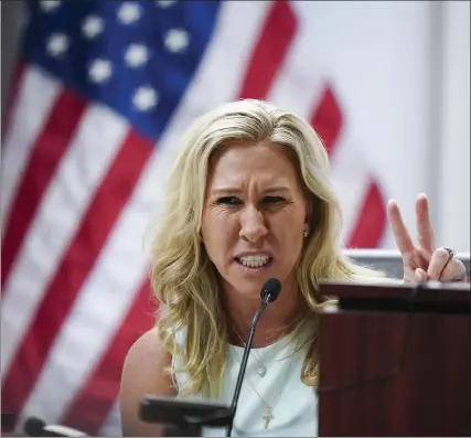  ?? JOHN BAZEMORE / AP ?? U.S. Rep. Marjorie Taylor Greene speaks during a hearing last month in Atlanta..