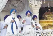  ?? GURPREET SINGH/HT ?? Jathedar Giani Gurbachan Singh and other Sikh high priests at the n Akal Takht in Amritsar on Monday.