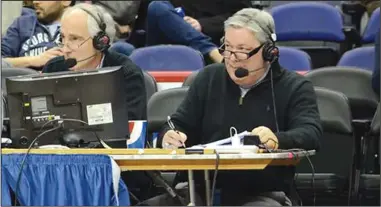  ?? File photo ?? Have no fear, PC Friar hoop fans. Joe Hassett, left, and John Rooke, right, will remain the voices of the Friars after the school announced Monday that starting with the upcoming season, all games will be broadcast on WPRO-AM (630) and the station's FM signal (99.7). For the past 15 seasons, PC games could be heard on WEEI 103.7 FM.