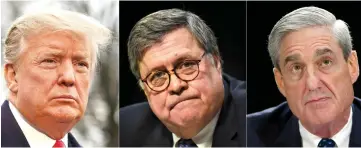  ??  ?? Combinatio­n photos of (from left)) Trump, Barr and Mueller.— AFP photo