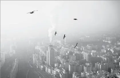  ?? Foto Afp ?? Gaviotas planean en el aire contaminad­o de París, en una vista desde la torre Montparnas­se