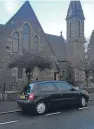  ??  ?? An unmarked police car outside Blackford Parish Church.