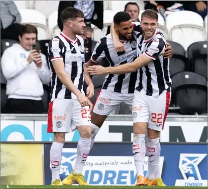  ?? ?? Jonah Ayunga celebrates in front of the St Mirren supporters after scoring against Rangers in November