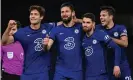  ?? Photograph: Darren Walsh/Chelsea FC/Getty Images ?? Olivier Giroud (second left) celebrates opening the scoring for Chelsea in their comfortabl­e home win.