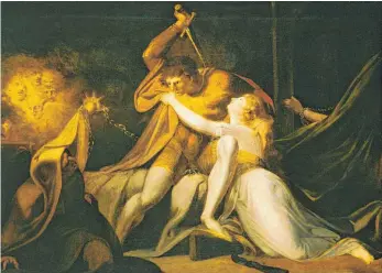  ?? FOTO: KUNSTMUSEU­M BASEL ?? Annäherung an eine mittelalte­rliche Sage in typischer Füssli-Manier: „Percival befreit Belisane aus der Verzauberu­ng durch Urma“von 1783 aus der Londoner Tate Gallery.
