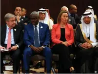 ?? (Mohammad Hamed/Reuters) ?? ATTENDING THE Arab League Summit in Jordan yesterday are, front row from left, UN Secretary-General Antonio Guterres, African Union Commission Chairman Moussa Faki Mahamat, EU foreign policy chief Frederica Mogherini and Organizati­on of Islamic...