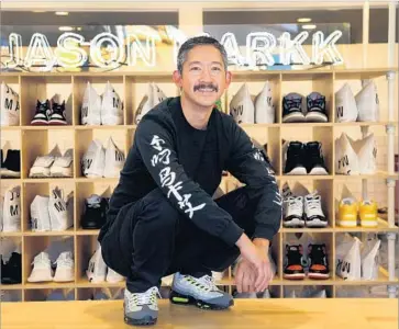  ?? Kirk McKoy Los Angeles Times ?? AFTER experiment­ing at home with ways to clean his high-end sneakers, Jason Mark Angsuvarn realized he’d stumbled upon an untapped market. His company, Jason Markk, now has a f lagship store in Little Tokyo.