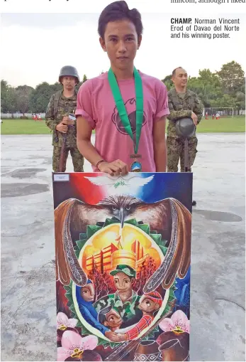  ??  ?? CHAMP. Norman Vincent Erod of Davao del Norte and his winning poster.