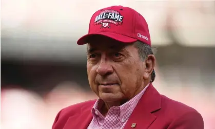  ?? Photograph: Darron Cummings/AP ?? Former Cincinnati Reds player Johnny Bench looks on after being introduced during the Reds Hall of Fame induction ceremony before a game between the Reds and the Milwaukee Brewers on Saturday.