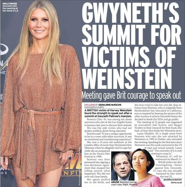  ??  ?? HOLLYWOOD Gwyneth held the meeting at her home in LA
ABUSE