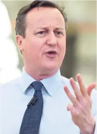  ?? AP ?? UK Prime Minister David Cameron gestures as he speaks to factory staff at the Siemens Chippenham plant in Chippenham, Wiltshire, England, on Tuesday, February 2.