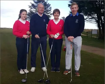  ??  ?? The Rosslare Captain’s drive-in (from left): Marykate Donohue (Junior girls’ Captain), Jim Cullimore (men’s Captain), Norrie Goff (lady Captain), Niall Griffin (Junior boys’ Captain).