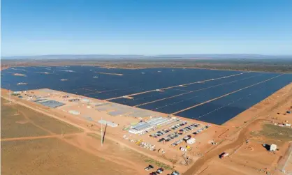  ??  ?? Bungala Solar Farm, Port Augusta, promised to create 350 jobs during constructi­on but Ben Jewell, CEPU SA branch organiser, says few went to locals. Photograph: The Guardian