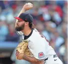  ?? JEFF LANGE/AKRON BEACON JOURNAL ?? Cleveland pitcher Hunter Gaddis throws during a game against the Chicago White Sox on April 8.