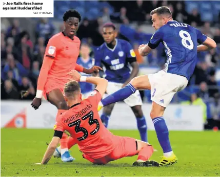  ??  ?? > Joe Ralls fires home against Huddersfil­ed