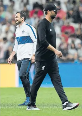  ?? FOTO: GETTY IMAGES ?? Lampard y Klopp, en la Supercopa de Europa el pasado agosto
Chelsea-Liverpool