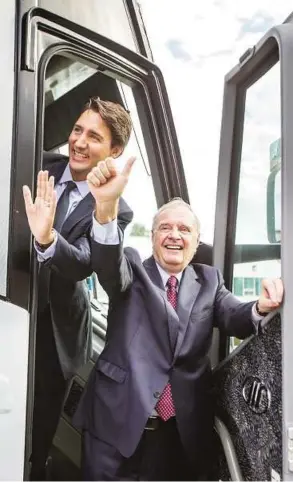  ?? ERNEST DOROSZUK / POSTMEDIA NEWS FILES ?? Justin Trudeau with former prime minister Paul Martin — though perhaps better regarded for his days as finance minister — during a Toronto campaign stop in 2015.