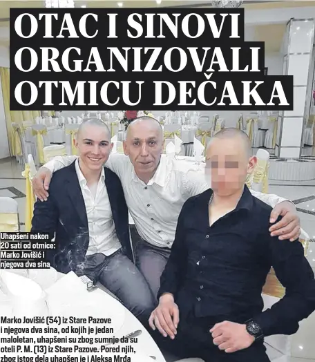 ??  ?? Uhapšeni nakon 20 sati od otmice: Marko Jovišić i njegova dva sina