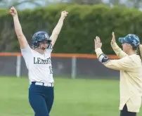  ?? ?? Mardjetko celebrates after hitting a two-run single against Shepard.